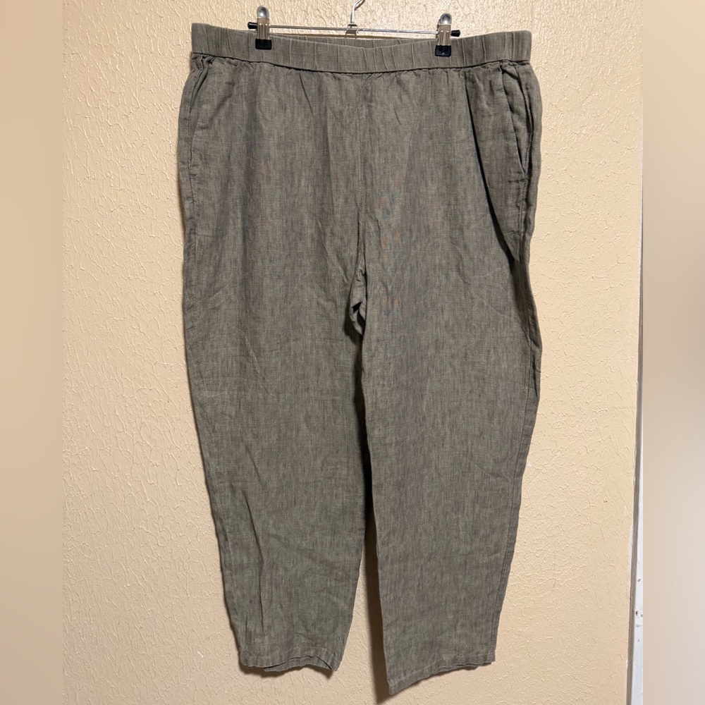 Eileen‎ Fisher Linen Pants Pull On Stretchy Waistband Ankle Size XL